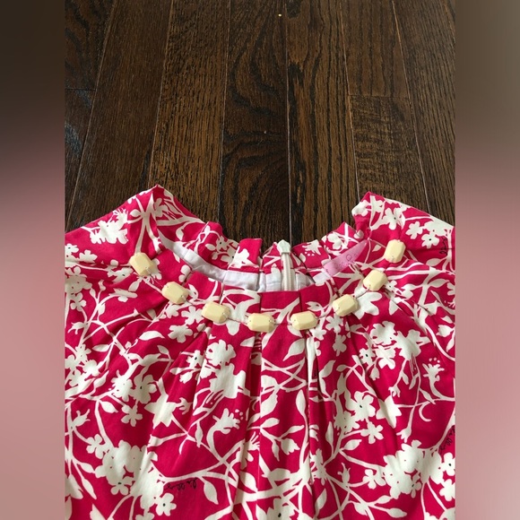 Lilly Pulitzer Girls 5 Hot Pink/White A-Line Jeweled Collar Ruched Lined Dress - Picture 4 of 12